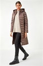 Mocha Longline Hooded Padded Coat, Image 2 of 7