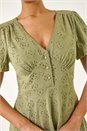 Khaki Broderie Cotton Stretch Jersey Frill Dress, Image 5 of 7