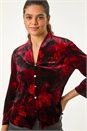 Red Floral Print Velvet Blouse, Image 4 of 5