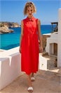 Red Collared Zip Front Midi Dress, Image 2 of 4