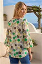 Green Abstract Spot Flare Sleeve Top, Image 3 of 4