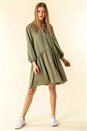 Khaki Dropped Waist Shirt Dress, Image 1 of 4