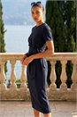 Navy Petite Tie Waist Stretch Midi Dress , Image 1 of 4