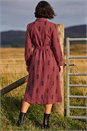 Maroon Embroidered Belted Midi Dress, Image 2 of 4