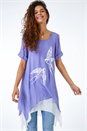 Purple Bird Print Asymmetric Tunic Top, Image 2 of 5