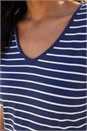 Navy  Stripe Print V-Neck Stretch Tee, Image 4 of 4