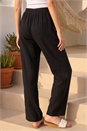 Black Elastic Tie Waist Linen Blend Trouser, Image 3 of 4