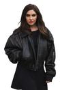 Charcoal Womens Oversized Leather Bomber Jacket, Image 1 of 5