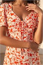 Orange Petite Floral Ruched Midi Dress, Image 4 of 4