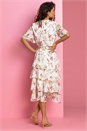 Cream  Floral Chiffon Frill Tiered Wrap Midi Dress, Image 2 of 5