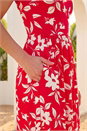 Red Floral Print Pocket Midi Dress, Image 4 of 4