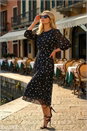 Black Polka Dot Pleat Neck Midi Dress, Image 4 of 5