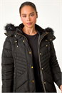 Black Petite Hooded Longline Quilted Coat, Image 5 of 5