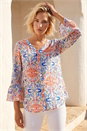 Blue Abstract Floral Frill Sleeve Top, Image 1 of 4