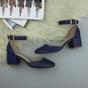 Navy Blue AJVANI Navy Blue Mid Block Heel Ankle Strap 2 Part Heels, Image 4 of 6