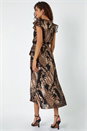 Black Metallic Paisley Print Midi Wrap Dress, Image 3 of 5