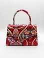 Red Floral Satin Embroidered Top Handle Bag in Red, Image 1 of 4