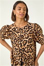 Beige Animal Print Bow Blouse, Image 4 of 5
