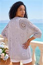 Silver Pointelle Heart Knit Cardigan, Image 2 of 4