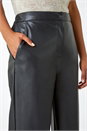 Black Faux Leather Wide Leg Crop Trousers, Image 5 of 6
