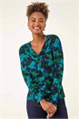 Green Printed V-Neck Stretch Top, Image 1 of 5