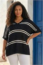 Black Curve Stripe V-Neck Knit Jumper, Image 2 of 4