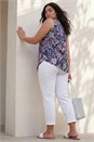 Pink Curve Textured Floral Print V-Neck Top, Image 3 of 4