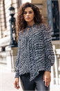 Black Animal Print Tie Neck Blouse, Image 2 of 5