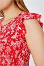Red Floral Print Shirred Midi Dress, Image 5 of 5