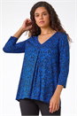 Royal Blue Abstract Print Pleat Front Tunic Top, Image 2 of 5