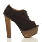 Black High Heel Crochet Lace Up Platform Peep Toe Shoe Boots, Image 2 of 5