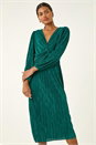 Green Plisse Twist Front Midi Dress, Image 2 of 5
