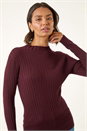Burgundy Ribbed Detail Knitted Jumper, Image 5 of 7