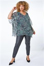 Green Curve Ditsy Print Chiffon Top , Image 2 of 5