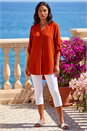 Rust Longline Notch Neck Buttoned Top, Image 3 of 4