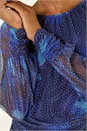 Navy  Printed Stud Mesh Stretch Top, Image 5 of 5