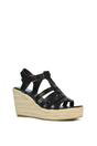 Black XY LONDON Black 'Remi' Wedge Heel Platform Espadrille Square Toe Sandals, Image 2 of 5