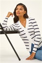 White Stripe Cable Split Detail Rib Jumper, Image 1 of 5