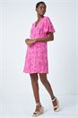 PINK Ditsy Spot Print Button Dress, Image 4 of 5