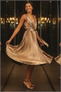 Gold Metallic Pleat Belted Midi Dress, Image 1 of 6