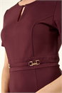 Wine Front Keyhole Belted Dress, Image 6 of 6