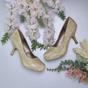 Gold Mid High Heel Glitter Court Shoes, Image 4 of 8