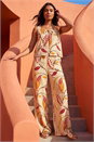 Orange Leaf Print Textured Tie Front Blouse, Image 4 of 4