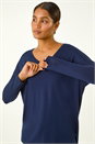Navy V-Neck Tunic Stretch Top, Image 1 of 5