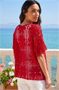 Red Floral Crochet Knit Top, Image 3 of 4