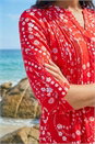 Red Ditsy Print Pintuck Stretch Shirt , Image 4 of 4