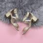 Gold AJVANI Gold Mid Block Heel Crossed Straps Sandals, Image 4 of 6