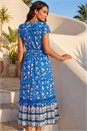 Royal Blue Floral Border Print Midi Dress, Image 3 of 4
