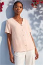 Light Pink Petite Button Up Blouse, Image 1 of 4