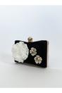 Black Square Clutch Bag with 3D Florals, Image 4 of 5